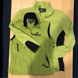 Patagonia Set Vest & Turtleneck Vintage Y2K Bright Green Womens Small